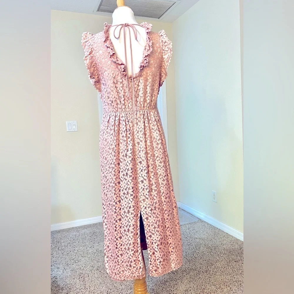 Kate Spade Flora Lace Ruffle Dress Pink Midi Sundress barbie crochet ruffle 8